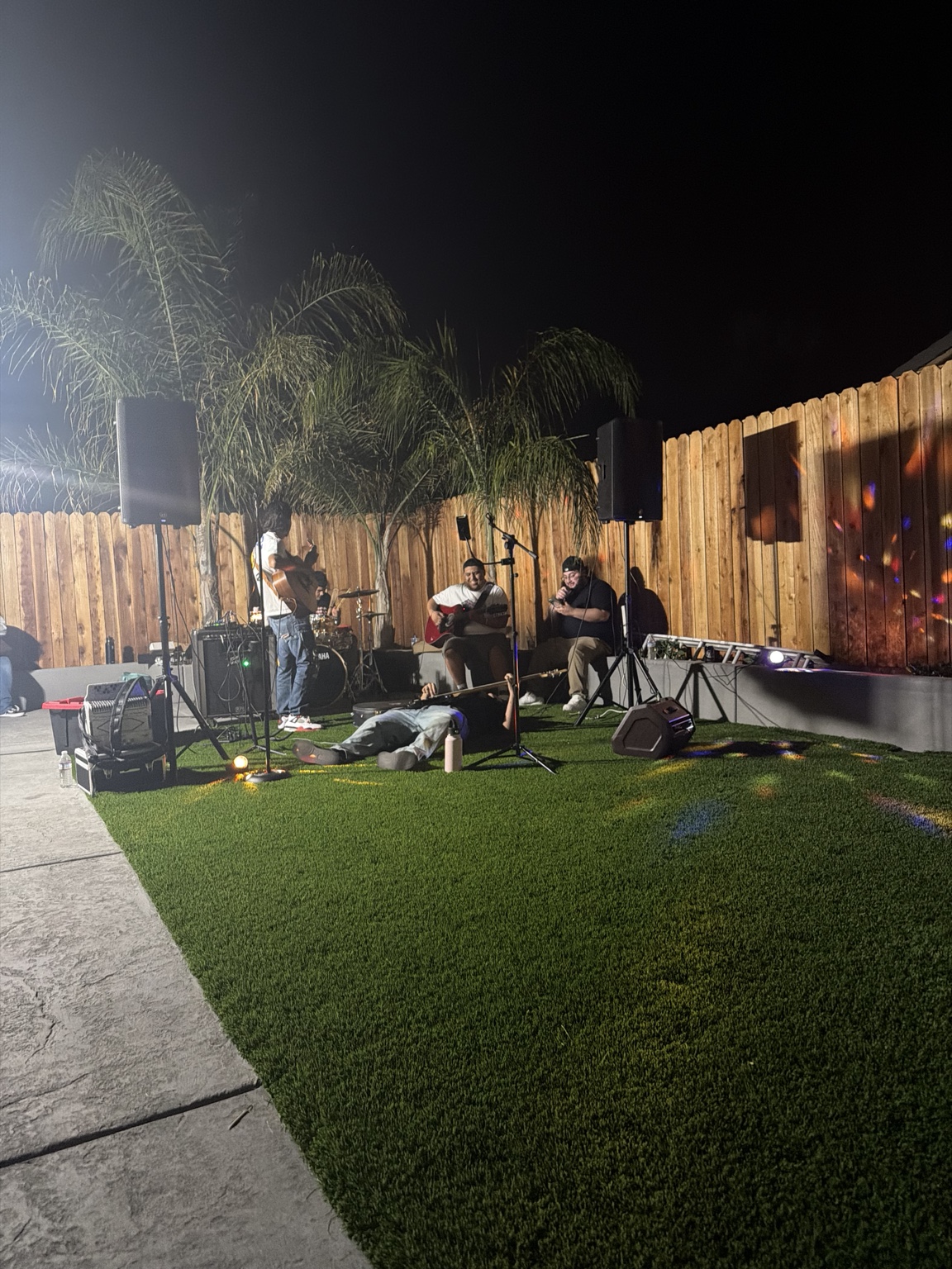 The band setting up for an outdoor performance